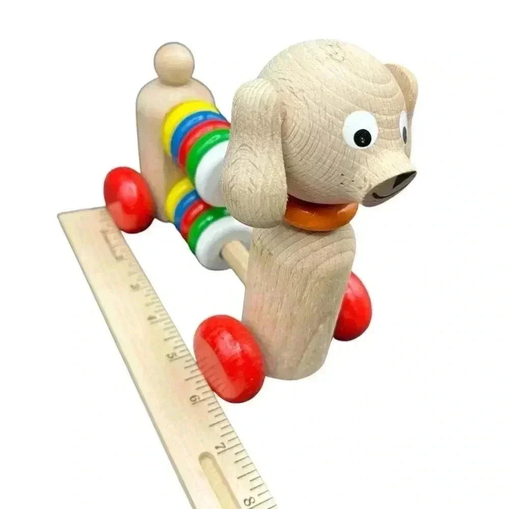 WOODEN ABACUS DOGGIE PUSH TOY TOXIC FREE PAINT HANDMADE LEARNING COUNTING TOOL